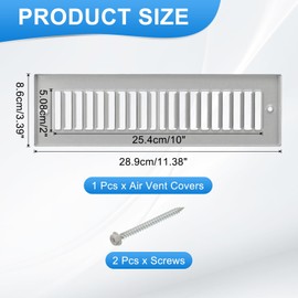 PATIKIL 2" x 10" Duct Opening Vent Cover, Toe Kick Vent Cover HVAC Toe Space Register Grille Return Air Grilles for Home Ceiling Wall Floor, Gray-Outer Size: 3.4" x 11.4"