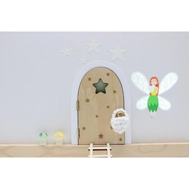 Qué Kawaii® Tooth Fairy Door that Opens and Shines in THE Dark!!! Wooden Door and Stairs to Paint and Customize+Crochet Bag+Stars+Two Mushrooms that Glow in the Dark+6 certificates