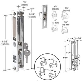 G.A.S Hardware Flush Mount Handle Set with Key Cylinder | Keyed Chrome Flush Mount Sliding Glass Door Handle Set 6-5/8" Screw Holes with 4 Hook Assortment (DL-503-C-K)