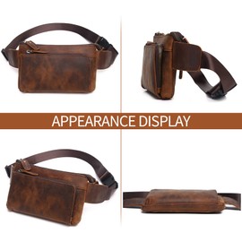 KPYWZER Vintage Genuine Leather Waist Bag Fanny Pack for Men Women Hip Bum Bag, 00-Deep Brown, 21x3x13cm/8.3x1.2x5.1inch(L*W*H), Retro