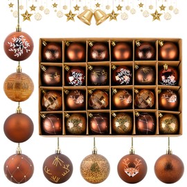 Agoer 24pcs Copper Baubles, Christmas Tree Decorations, Copper and Gold Christmas Ball Shatterproof,60mm Luxury Hanging Ornaments Ball,Deer Plastic Christmas Baubles for Trees,Wreaths & Xmas Parties