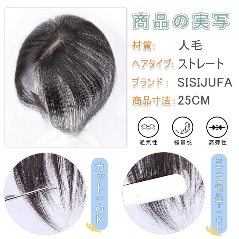 SISIJUFA ヘアピース ポイントウィッグ 脱毛隠し 女性用 部分ウィッグ 総手植え 人毛 ウィッグ つむじ