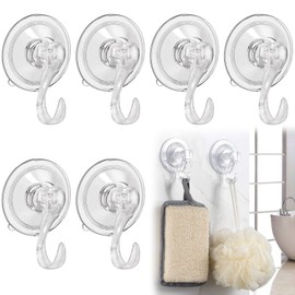 lankai Pack of 6 Suction Cup Hooks, Suction Cup Hooks, Extra Strong, 3 kg Load Capacity, Suction Hooks No Drilling, Suction Cup Hooks, Window Hooks, Suction Cup, for Kitchen, Bathroom, Room, Window,