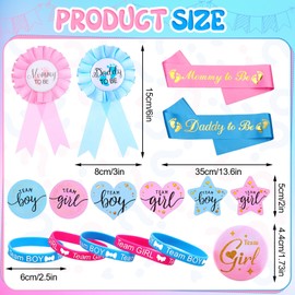 CCCYMM 172 Pcs Gender Reveal Ideas Games Gender Reveal Party Favour Stickers Supplies Team Boy or Girl Pins Gender Reveal Bracelet Expectant Mom Dad Belt Decorations