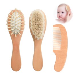 Premium Brush and Baby Comb Set for Newborns and Toddlers Natural Goat Hair Brushes Combs Handmade with Bamboo, Beech Wood, and Pear Wood Infant Hair Care Kit