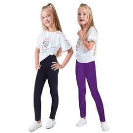 LUOUSE Toddler Girls Stretch Floral Printed Leggings Little Kids Yoga Pants 2 Pack Sets Ankle Length Size 10T - 11T Black and Purple