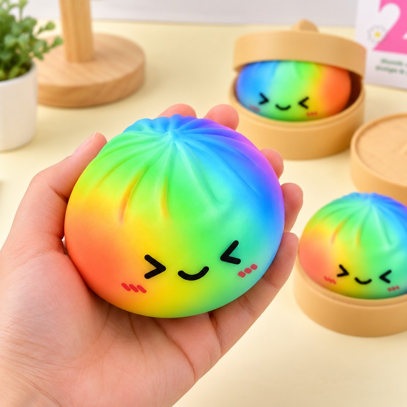 Slow-Rising Rainbow Dumpling Squishy for Squeezing – 1-Piece Soft Fidget