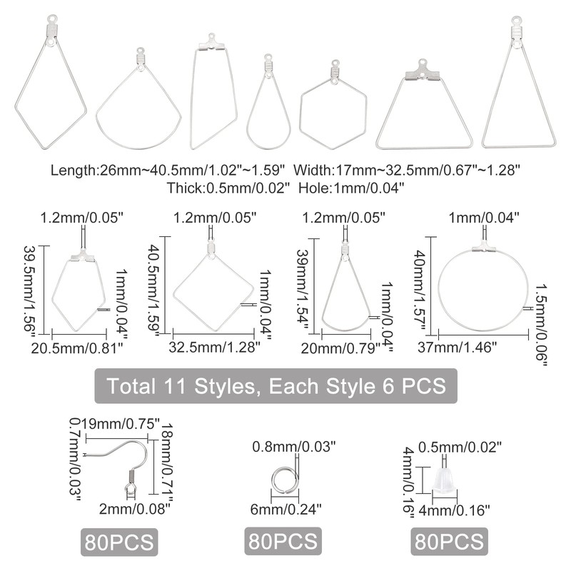 DICOSMETIC 72 Pieces 11 Styles Stainless Steel Geometric Earring Hooks