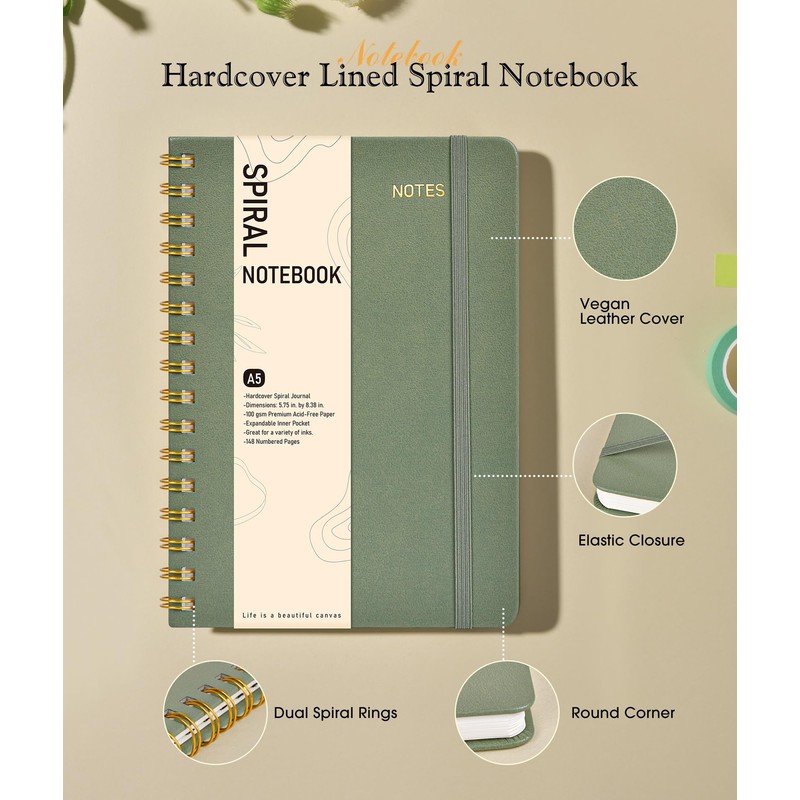 Graph Spiral Journal Notebook, A5 Hardcover Spiral Journals for Women