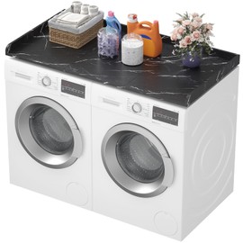 Lifewit Washer Dryer Countertop, Melamine Covers with Edge Rails for The Top, Laundry Room Storage and Organization, Spice Type, Hold 200lbs, Black Marble, 54" x 27.5"
