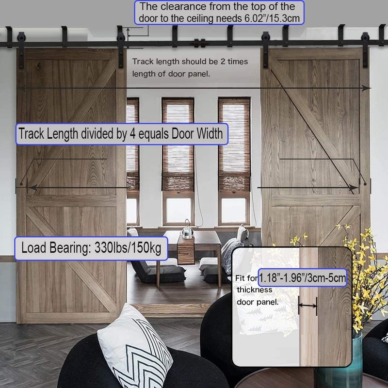 CCJH 9FT Ceiling Mount Sliding Barn Door Hardware Kit Black