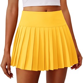 PINSPARK - Faldas de tenis plisadas para mujer, falda de golf de cintura alta, control de abdomen para entrenamiento de pickleball, Amarillo, X-Small