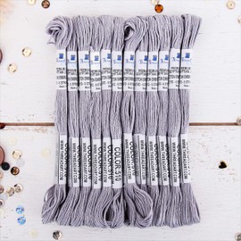 12 Skeins ThreadArt Premium Egyptian Long Fiber Cotton Embroidery Floss | Pewter Grey | 6 Strand Divisible Thread 8.75yds Each For Hand Embroidery, Friendship Bracelets, Cross stitch and Crafts