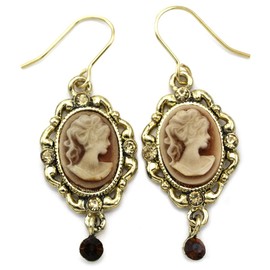 Brown Cameo Dangle Drop Earrings Fashion Jewelry