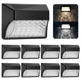 NACINIC Solar Fence Lights Outdoor 8 Pack, Solar Deck Lights Waterproof Dusk to Dawn Warm White/Cool White, Solar Powered LED Lights Decor for Outside Stair Step Yard Patio (Black)