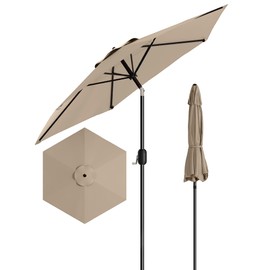 7.5FT Outdoor Patio Umbrella, Outdoor Table Umbrella, Market Umbrella With Push Button Tilt and Crank, 6 Sturdy Ribs UV Protection Waterproof for Garden, Deck, Backyard, Pool, Tan