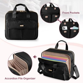Prokva Prokva Teacher Bag with Accordion File Organizer, 15.6 Inch Laptop Briefcase for Women, Teacher, Tutor, Nurse and Processionals, Black