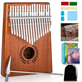Kalimba 17 Key Beginner Set, Mahogany, Tuned, Scale Engraved, Pre-Tuned, Thumb Piano, Japanese Sheet Score, Introduction Book, Thumb Piano with Instrument Set for Beginners, Kalimba, Gift for Kids and