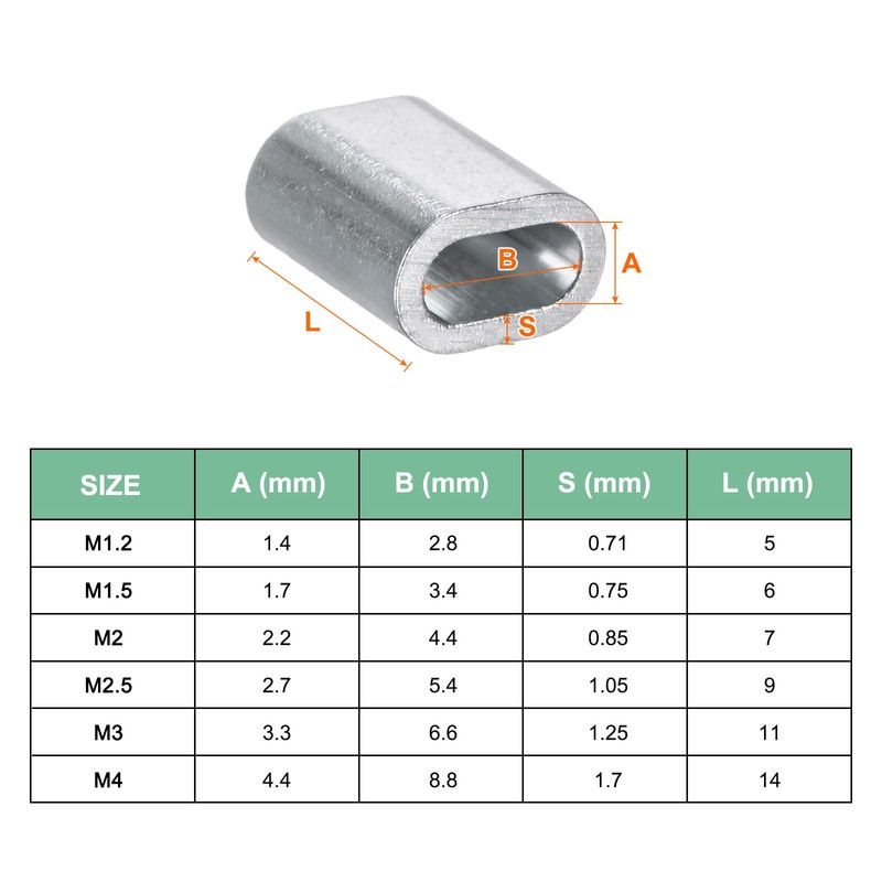 M METERXITY 100-Pack Aluminum Crimping Loop Sleeves, 1.2mm 3/64" Single
