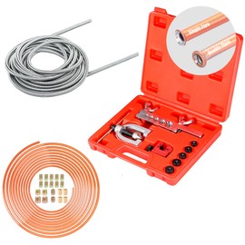 3/16" Complete Brake Line Repair Kit with Protector, Enhance the Corrosion Resistance and Wear Resistance of 25-Foot Copper-Coated Tubing, Including Flaring Tool & Fittings
