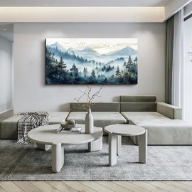 FUHAIHUA Canvas Wall Art For Living Room Large Wall Decor For Office Bedroom Decorations Mountain Landscape Pictures Forest Fog Painting Artwork Room Wall Mural Aesthetic Home Decor 30x60 In