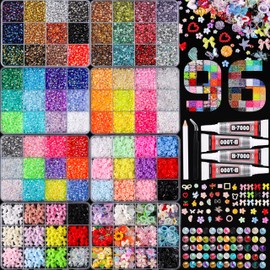 LERBOU Bedazzling Kit – 8 Boxes 3D Nail Art Accessories: 60 Colors Resin Rhinestones, Resin Flowers, Resin Bowknot & Mixed Decorations, 12-Grid Storage, Multi-Colored DIY for Manicure & Nail Art