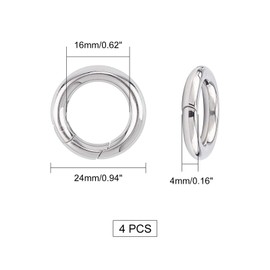 UNICRAFTALE Pack of 4 24 mm Spring Gate Rings Stainless Steel Spring Ring Clasps Closed Ring Clasps O Rings Clasp Connection Findings for Jewellery Making, Stainless Steel Colour, Inner Diameter 16 mm