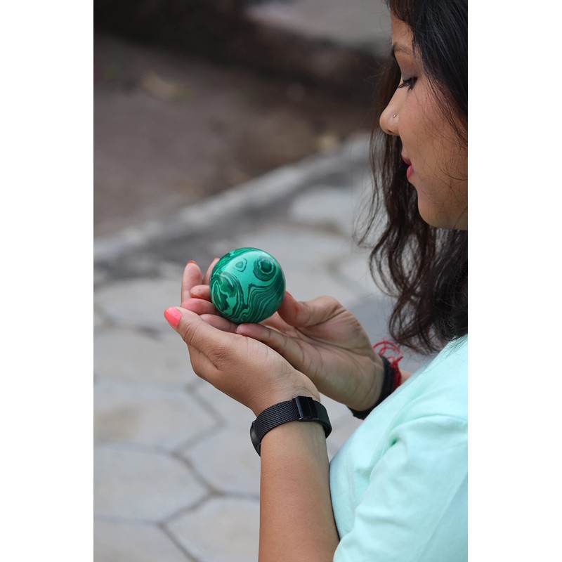 Jet International Malachite 45-50 mm Ball Sphere Gemstone A+ Hand