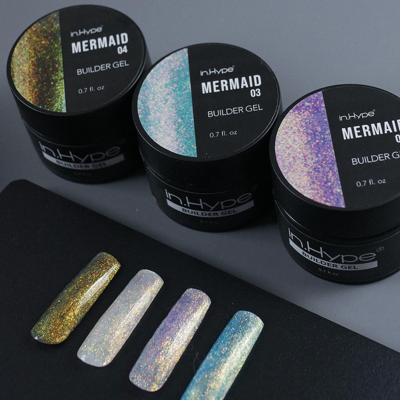 Hard Builder Gel for Nail Overlays, Extensions, and Strengthening, Mermaid
