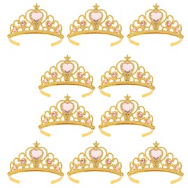 XiangGuanQianYing - Tiaras de princesa para niños a partir de 3 años de edad, tiara rosa, tiara de plástico, oro (paquete de 10) (color rosa corazón)