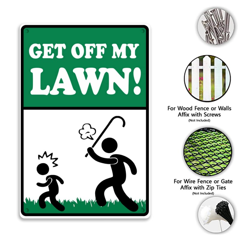 A smiling eye Get Off My Lawn! Metal Aluminum Tin
