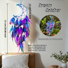 Moon Dream Catcher for Girls Blue Purple Hanging Decorations for Home Handmade Girls Bedroom Accessories Art Ornaments Dreamcatcher with Good Wishes