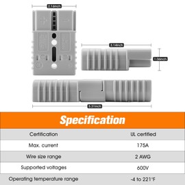 micrl 4 Pcs 2-4 Gauge 175 Amp Battery Quick Connect/Disconnect with Handle, Jumper Cable Plug Connector Kit for Recovery Winch, Towing Systems(Grey)