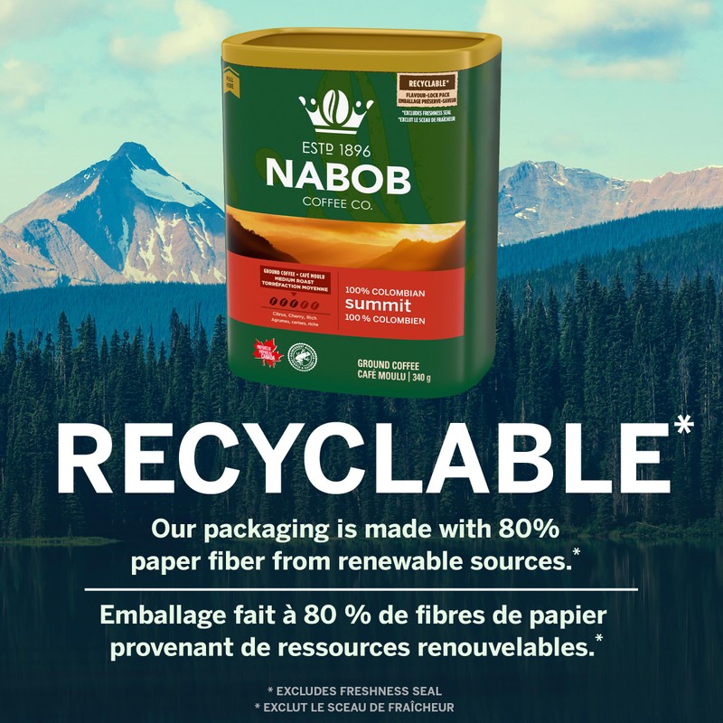 Nabob Medium Roast 100% Colombian Summit Ground Coffee, 340g Canister