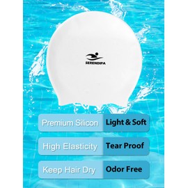 SERENDIPA Extra Large Swim Cap for Braids and Dreadlocks, Adult Black Women Swimming Cap for Braids and Dreads Long Locs Hair (White, L-Large)