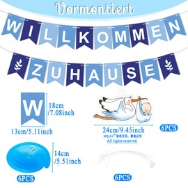 Welcome Home Baby, Pre-Assembled Welcome Garland, with 6 Stork for Birth, Baby Shower Decoration Boy, Welcome Home Garland, Welcome Home Baby