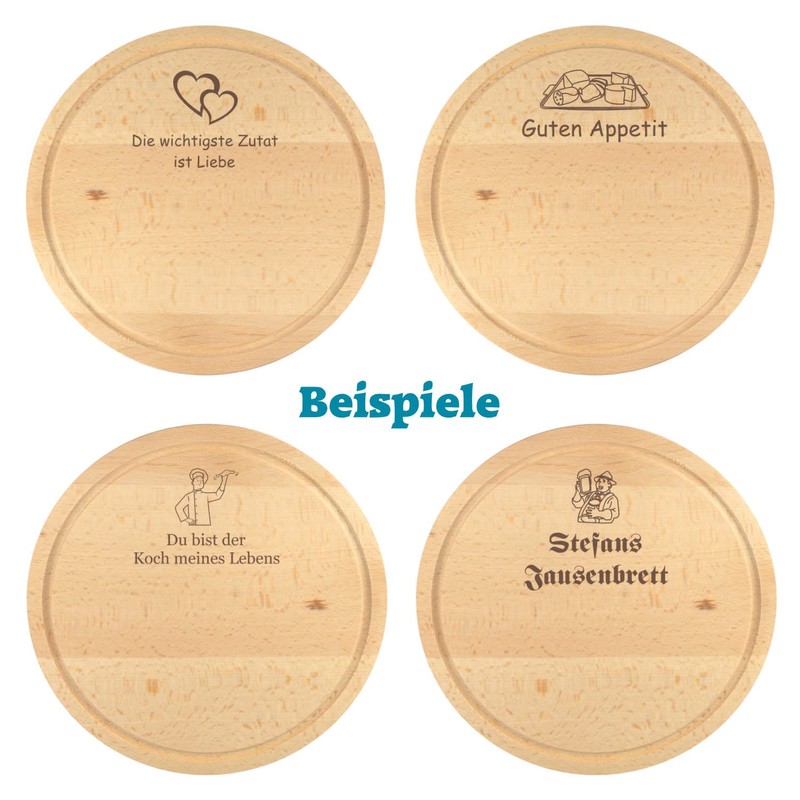 Round Wooden Board with Engraving, Name + Motif, Chopping Board