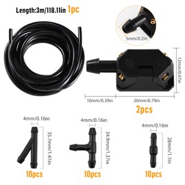 Lyeteung Wiper Water Hose Repair Kit, Universal Windscreen Washer Hose Kit, 3 m Automotive Hose, 2 Pieces Car Windscreen Wiper Washer Nozzles and 30 Pieces Hose Connector