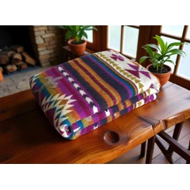 Alpaca Wool Blanket—Multicolor Western Ranch—58" x 45"—Cozy, Plush, Reversible, Soft—Fair Trade—Andes Elegante—Pet Friendly Too!