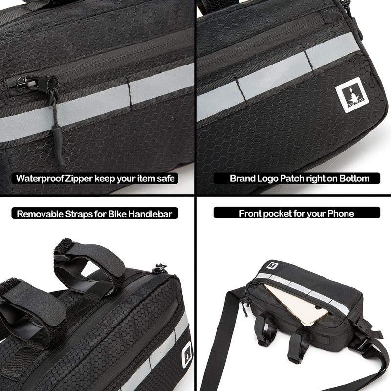 ROYAL FAIR Bike Handlebar Bag Frame Bag with Reflective Stripe,