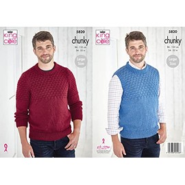 King Cole 5820 Knitting Pattern Mens Round Neck Sweater and Slipover in Big Value Chunky