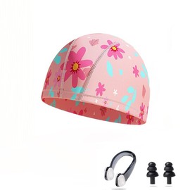 Ancaiqi Children's Swimming Cap, Polyester, Elastane, Flexible Cap Swimming Hat, Boys and Girls, Suitable for Teenagers, Nose Clip with Ear Plugs
