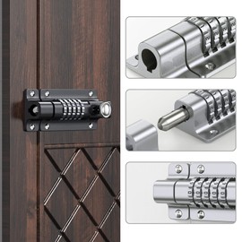 Create idea 2PCS 4 Digit Combination Password Locking Bolt Keyless Sucurity Slide Latch Heavy Duty Sliding Lockable Padbolt with Anti-Tamper Screws for Wooden Gates Black & Silver