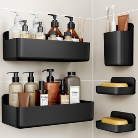 Orimade Shower Shelf No Drilling Shower Shelf Rustproof Pack of 5 Shampoo Holder for Shower Large Capacity Bathroom Shelf No Drilling Black