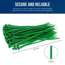 Abacus Range Small Cable Ties 2.5mm x 100mm, Pack of 100, Secure Self-Locking, 4” Nylon Zip Ties, High Tensile Strength Premium Green Cable Tie for Home, Office, Cables, Wires, Garden, DIY Projects