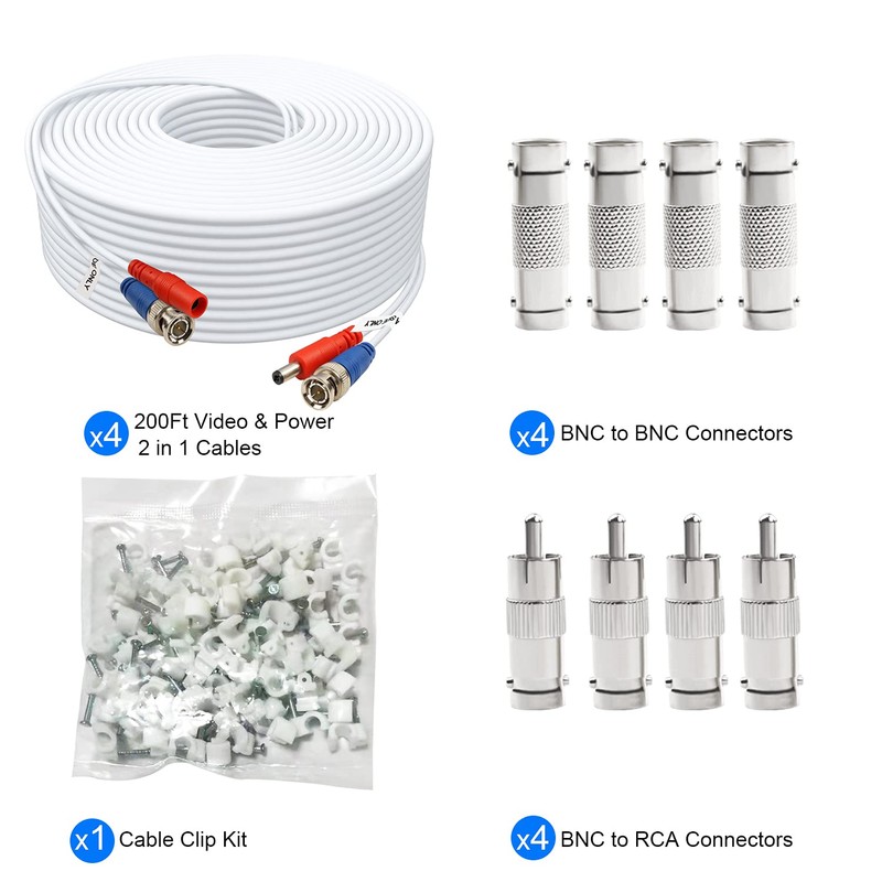 Aimyzii BNC Cable 200ft 4 Pack BNC Video Power Cable,Security