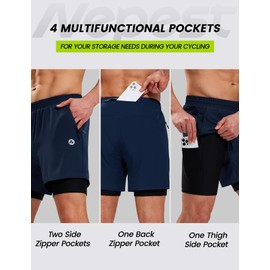Nepest Mountain Bike Shorts for Men 4D Padded Cycling Biking Bicycle Biker Riding Loose-fit Gel Padding MTB Shorts Navy Blue/Black,L