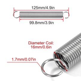 GUNGY Tension Springs with Hooks Stainless Steel Tension Spring Tension Spring 125 mm Outer Diameter 16 mm Wire Diameter 1.7 mm Maximum Tension 4.4 kg 1.7 x 16 x 125 mm Pack of 2