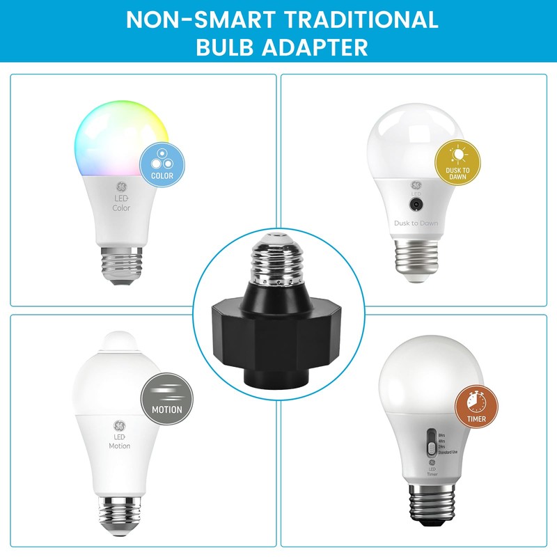 E26 Socket to AC Outlet Power Adapter, 2-Prong Plug Light