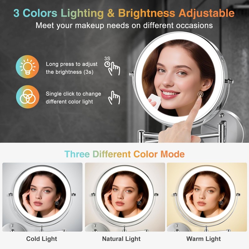 GREENFROM 30X LED Lighted Makeup Mirror: 8.5in Wall Mounted Magnifying
